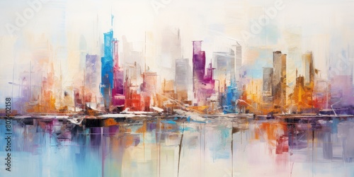 Abstract coastal city creative background, close-up fragment of original acrylic painting. Contemporary art. High quality photo