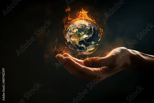 Man made climate change, global warming at the hands of humans, burning the world