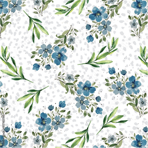 Watercolor Flowers and leaves with buds pattern