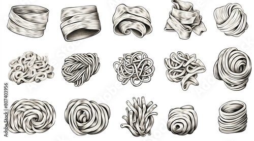 drawing in sketch style. vintage set of types of pasta. italian food  pasta