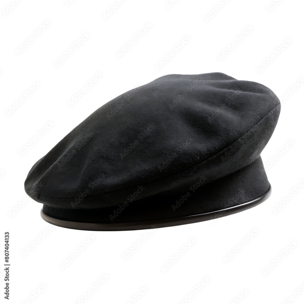 Black French cap beret side view Black French cap beret side view