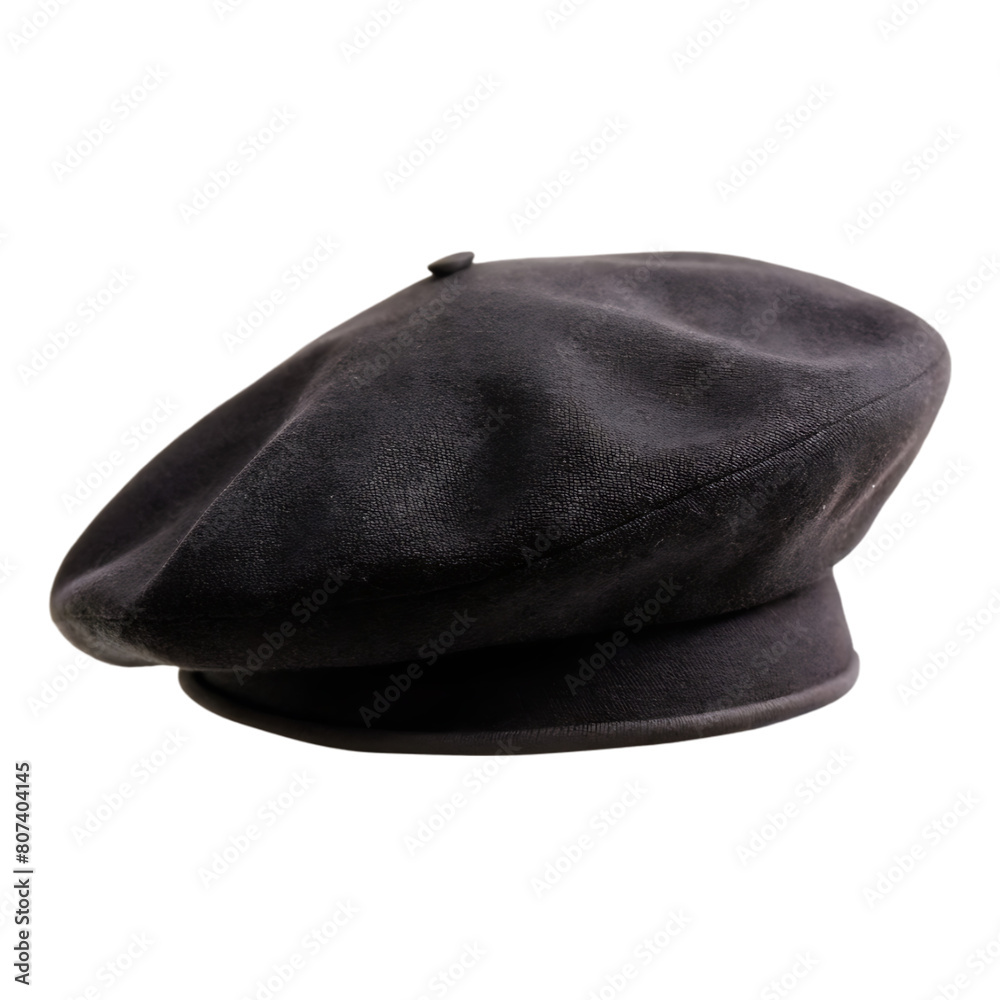Black French cap beret side view Black French cap beret side view