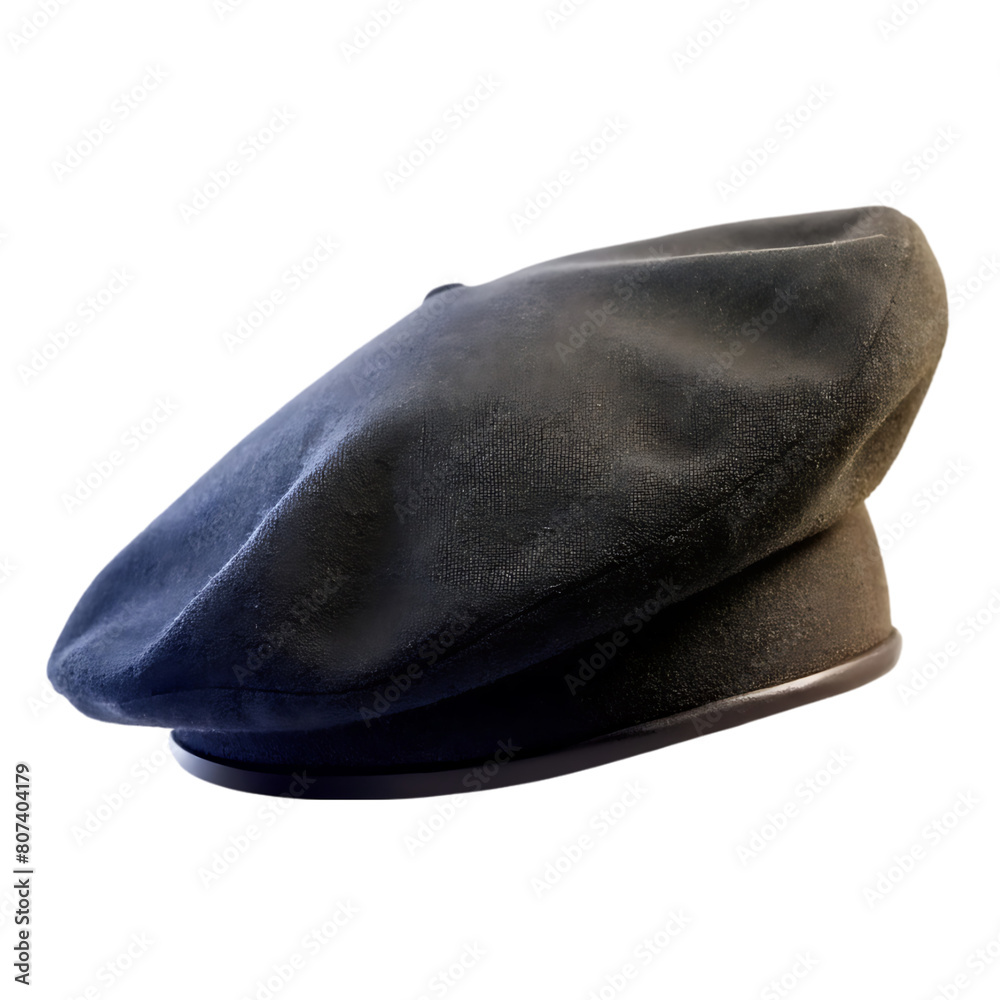 Black French cap beret side view Black French cap beret side view