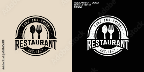 Vector design template of a restaurant logo in classic style. Food, retro, vintage, emblem. EPS 10 icon symbols