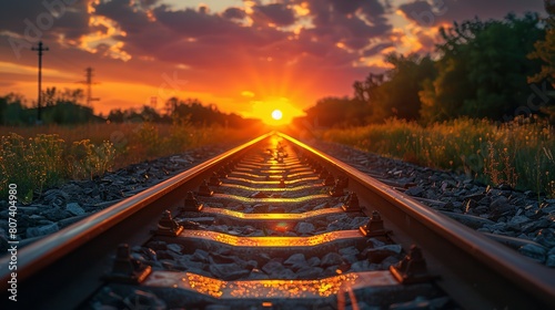 Sunset Journey: Railway Tracks in Golden Light