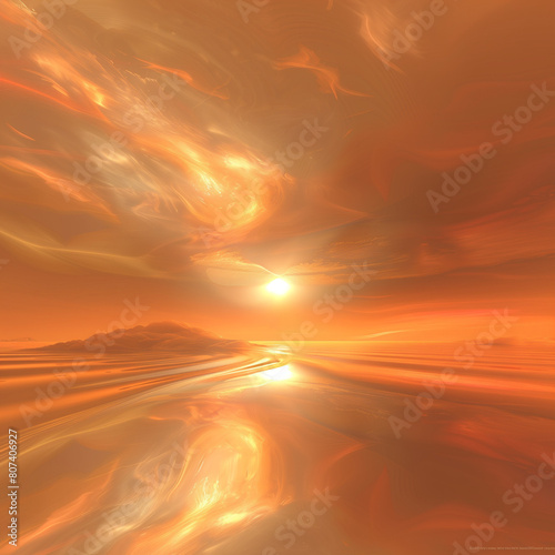 Peach Radiant Sunset Glows: Computer-Generated Abstract Beauty