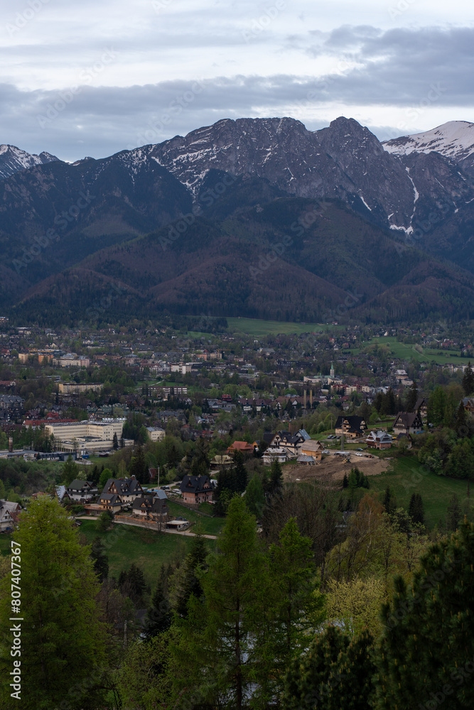 Panorama of the Tatry mountain range in Poland 
