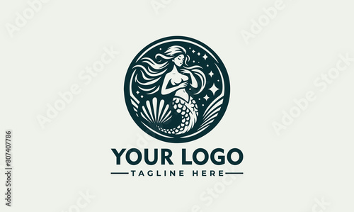 Mermaid In The Shell Vector Logo elegant and memorable logo mermaid sitting in a seashell