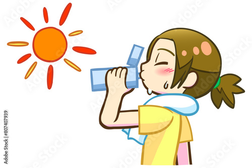 水分補給する女の子