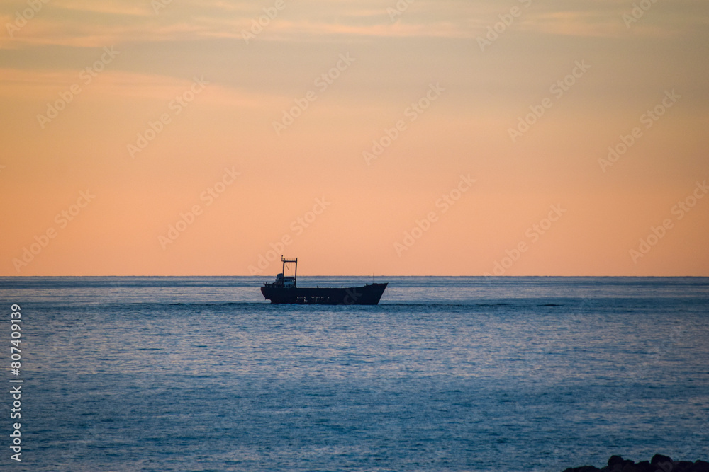 Sunset in Cyprus. View of Paphos coast at sunset. Evening landscape of Cyprus.