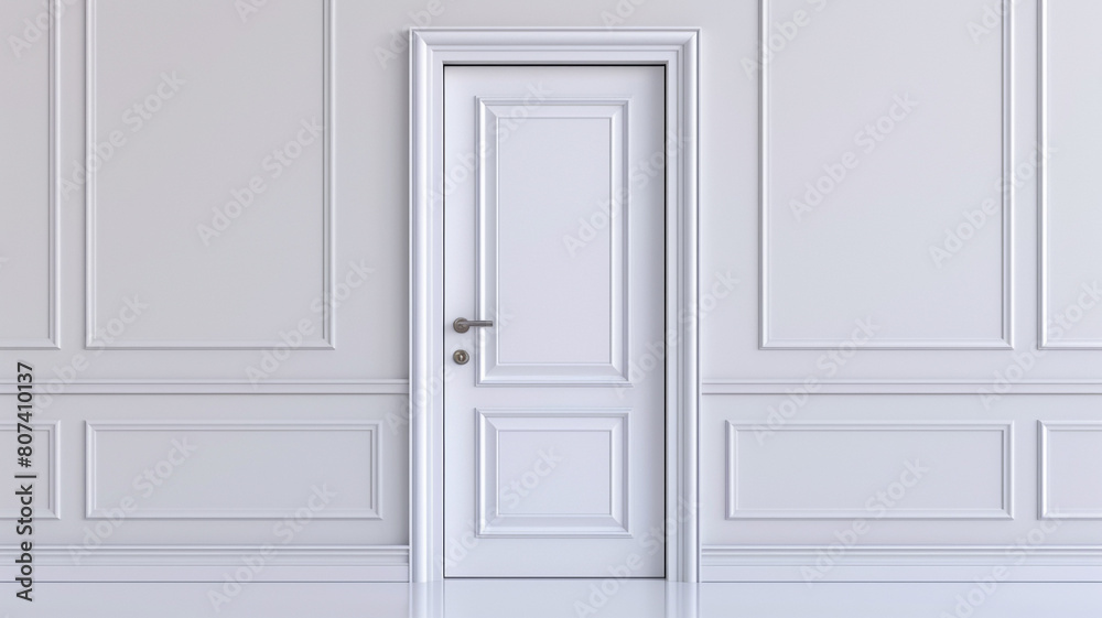 White Closed Door with Frame Isolated on Background.