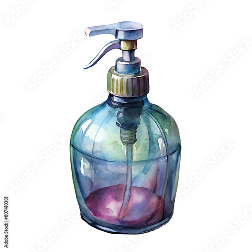 Watercolor painting of a bottle with a rainbow colored liquid