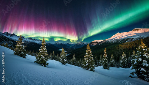 Majestic Snowy Peaks and Aurora Borealis