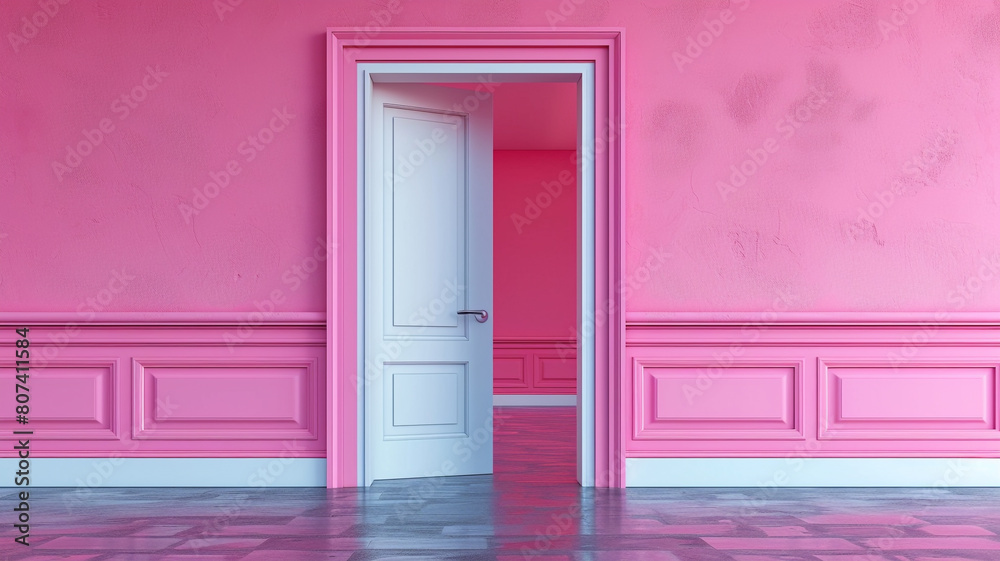 Backdrop for pink room with open door. 3d rendering. Backdrop for pink room with open door. 3d rendering.
