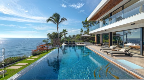 This luxurious beachfront home offers unrivaled luxury. with modern decoration and cutting-edge architecture located on the coast There is a private swimming pool. and stunning sea views