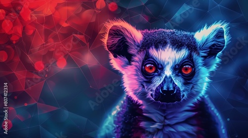 Abstract polygonal tirangle animal lemur on open space background. Hipster animal illustration AI generated photo