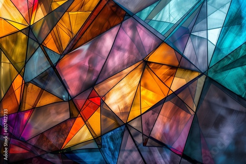Sharp Stained Glass series. Composition of abstract color glass patterns on the subject of chroma  light and pattern perception  geometry of color and design.
