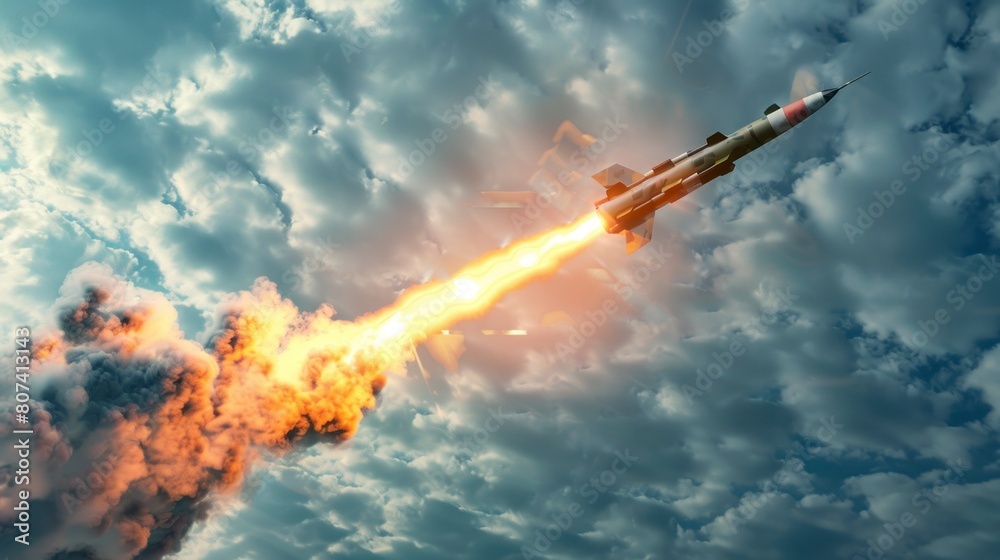 Fototapeta premium ballistic missile launched into the sky in high resolution and high quality