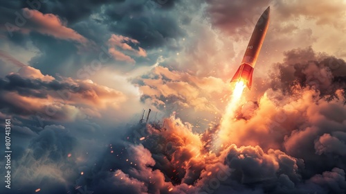 ballistic missile launched in the sky in high resolution and high quality. concept war,missiles,jet