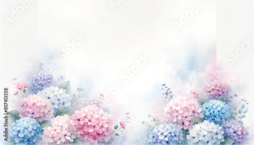 水彩で描いた紫陽花　フレーム　背景
