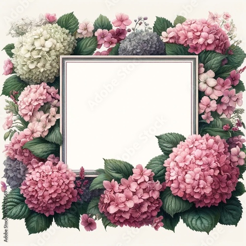 カラフルなアジサイのフレーム
