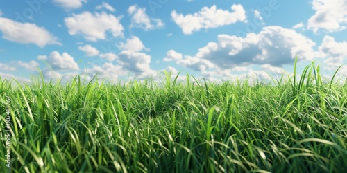 Nature's Tapestry: A Field of Green Grass Beneath a Boundless Blue Sky.