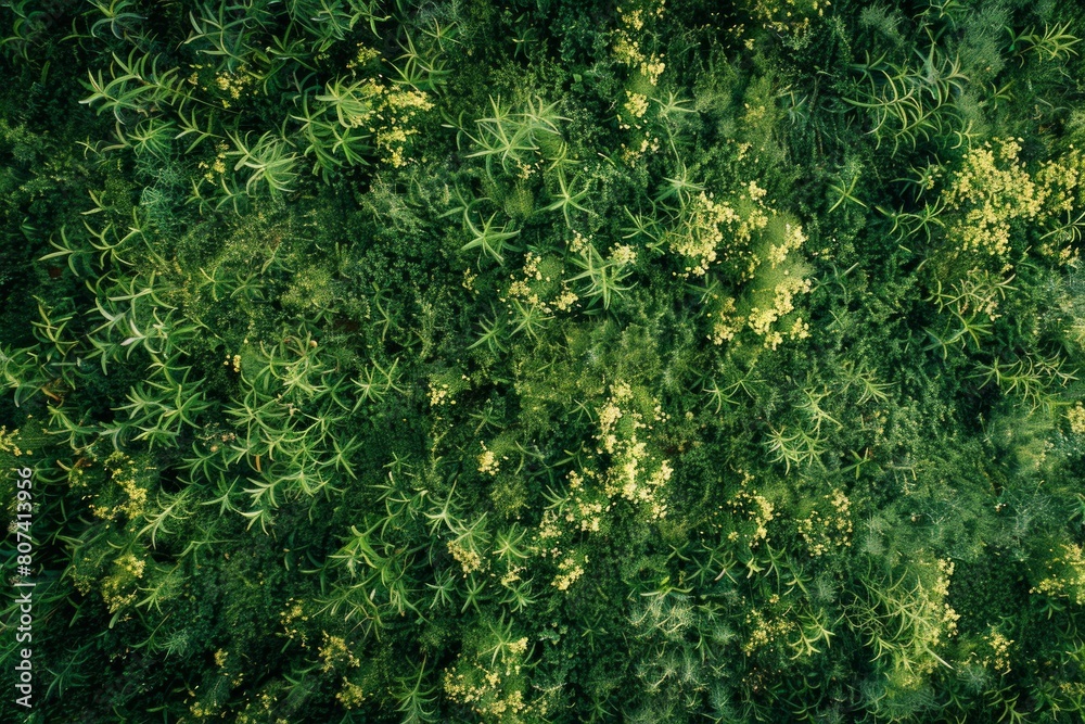 Verdant Abundance: A Thriving Green Field Teeming with Plants and Grass.