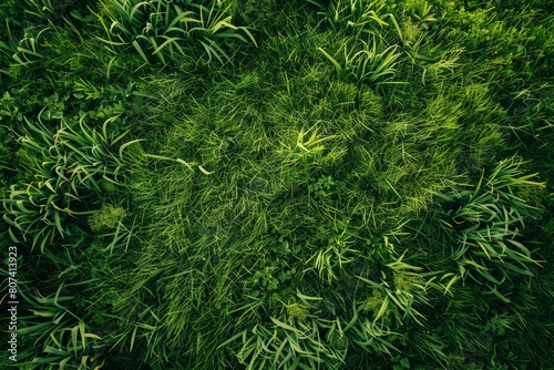 Naturescape: A Flourishing Tapestry of Plants and Grass in a Lush Green Field. photo