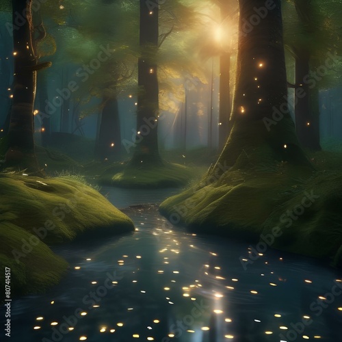 A magical forest glen with glowing fireflies, ancient trees, and a sense of wonder Enchanting and mystical atmosphere2 photo