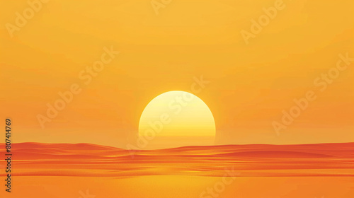 Illustration of vibrant Red sunset on the sea.