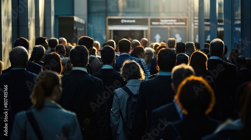Large group of unrecognizable business people waiting for a job interview photo