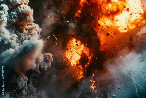 Explosive Chaos: A Fiery Blast Engulfs the Sky, Propelling Debris in Every Direction. © Irfanan