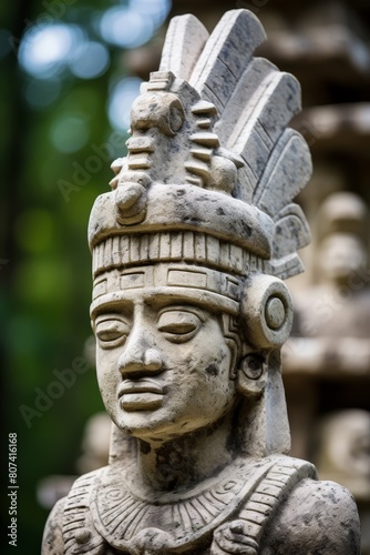 ancient mayan or aztec stone carving statue