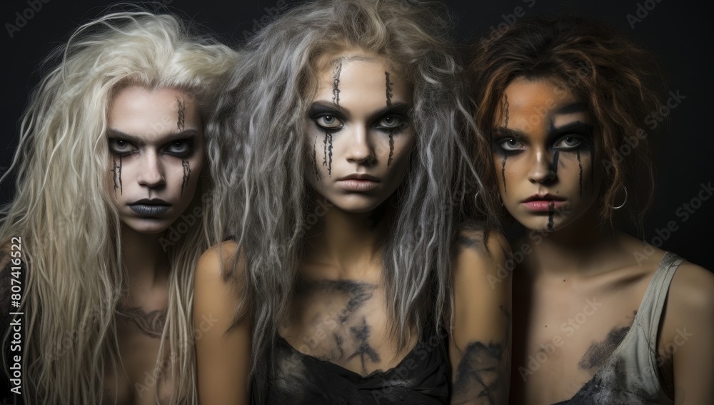 dark gothic fashion portrait of three young women dark gothic fashion portrait of three young women