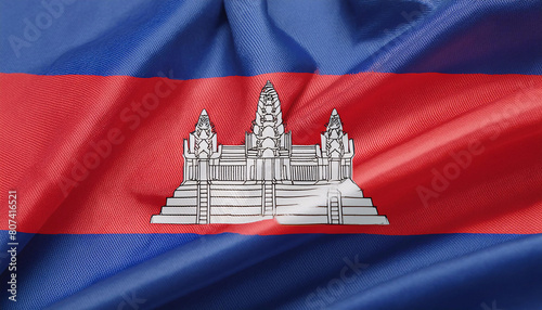 Realistic Artistic Representation of The Kingdom of Cambodia waving flag