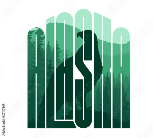 Alaska vector label with Bald eagle