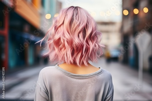 Vibrant pink hair in the city