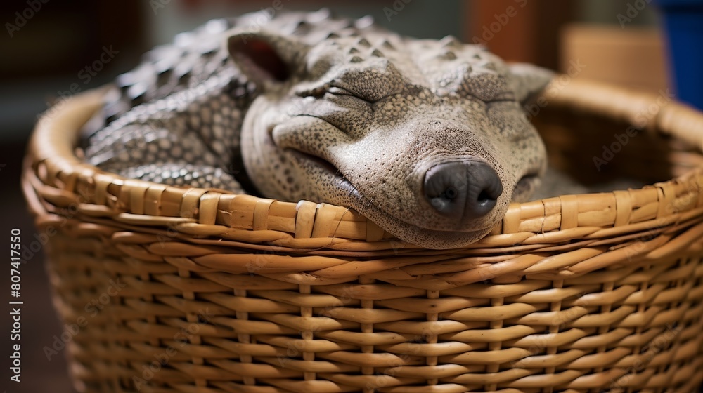 Obraz premium Sleeping lizard in wicker basket