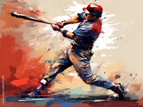 baseball player batting with colorful splash effect