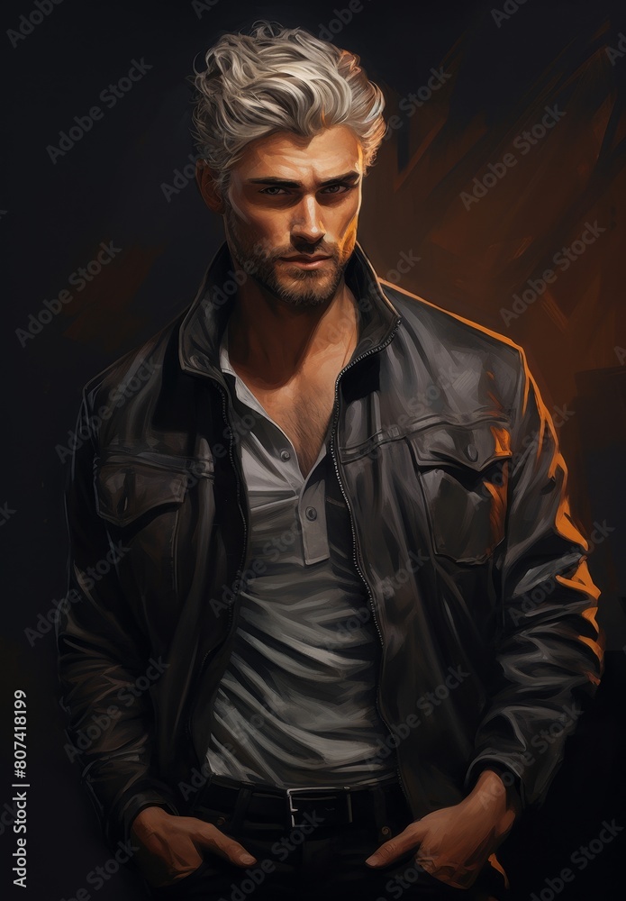 Fototapeta premium Mysterious man in dark leather jacket