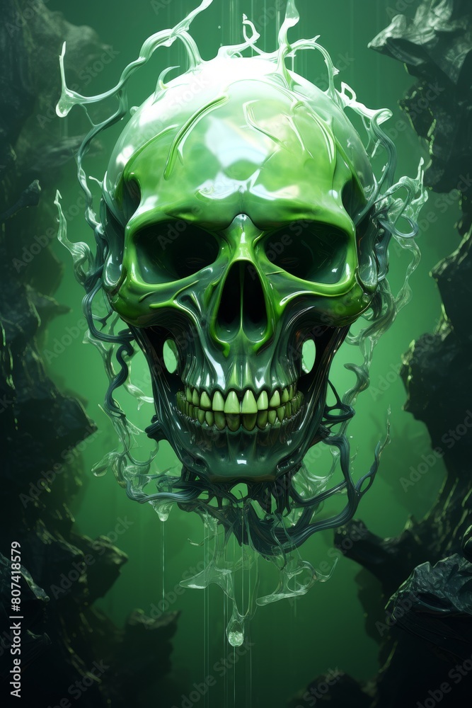 Haunting green skull with smoky tendrils Haunting green skull with smoky tendrils