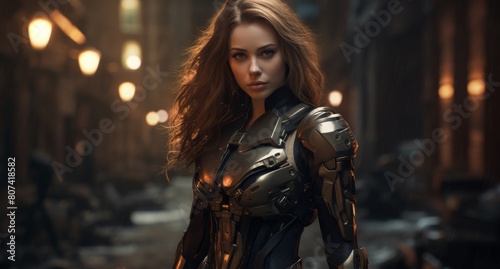 futuristic woman in high-tech armor
