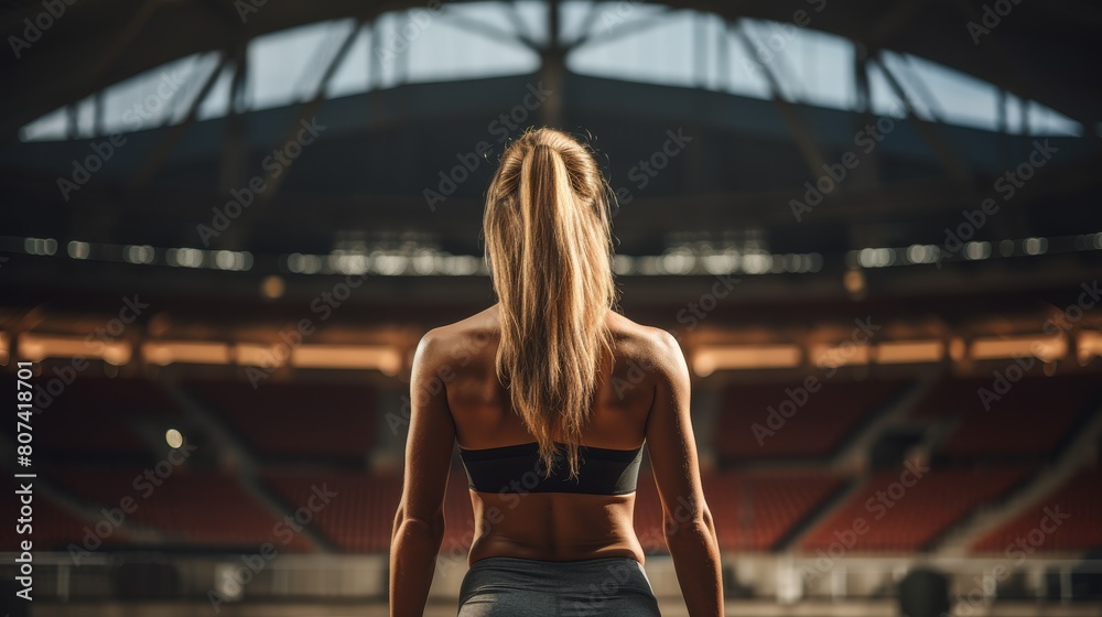 Fit woman standing in empty stadium
