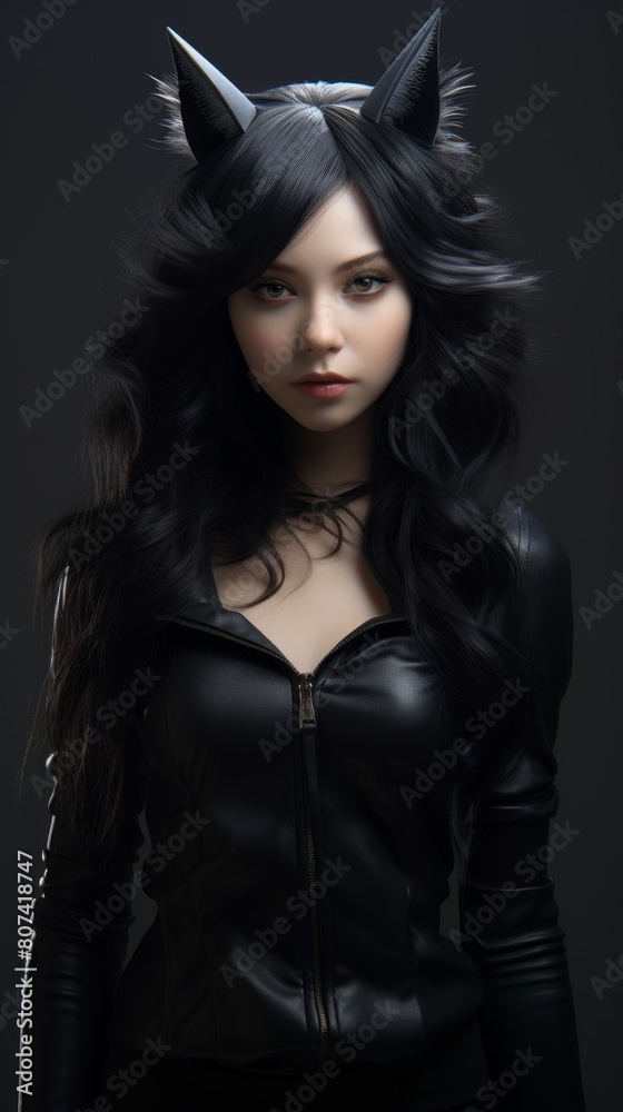 Fototapeta premium dark and mysterious woman with cat ears