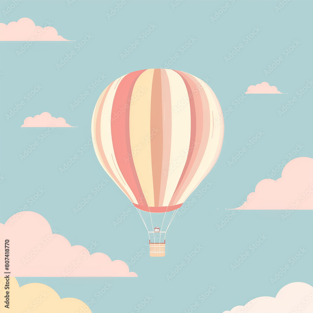 Obraz premium Hot air balloon flying in blue cloudy sky.