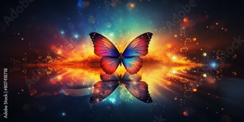 Vibrant butterfly against colorful abstract background