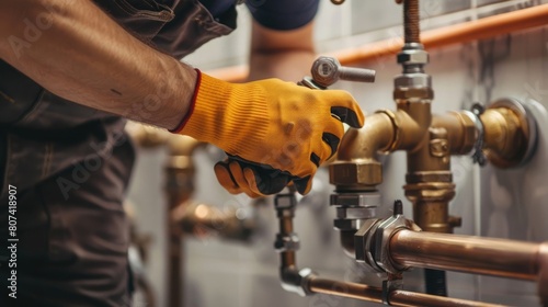 Man, plumber and check faucet pipes for building maintenance, renovation and builder service, Handyman, pipeline and plumbing inspection for leak, drainage and installation of system, sink and repai