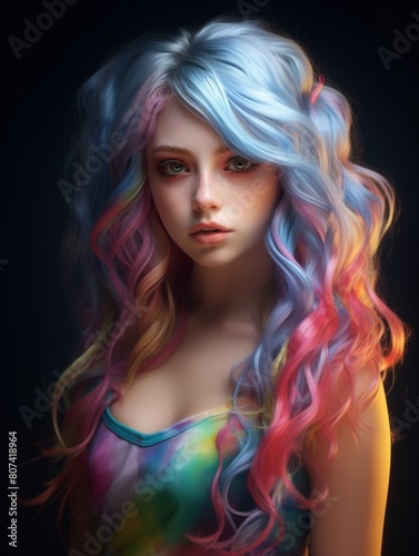 Vibrant fantasy portrait with colorful hair