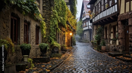 Charming cobblestone alley in a historic european village
