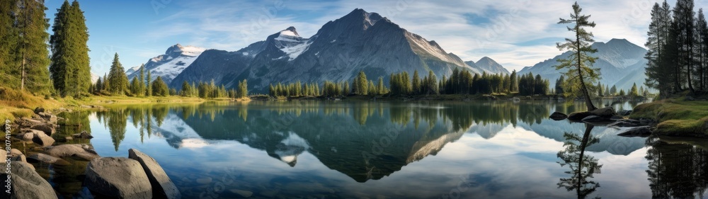 Serene mountain lake landscape with reflection
